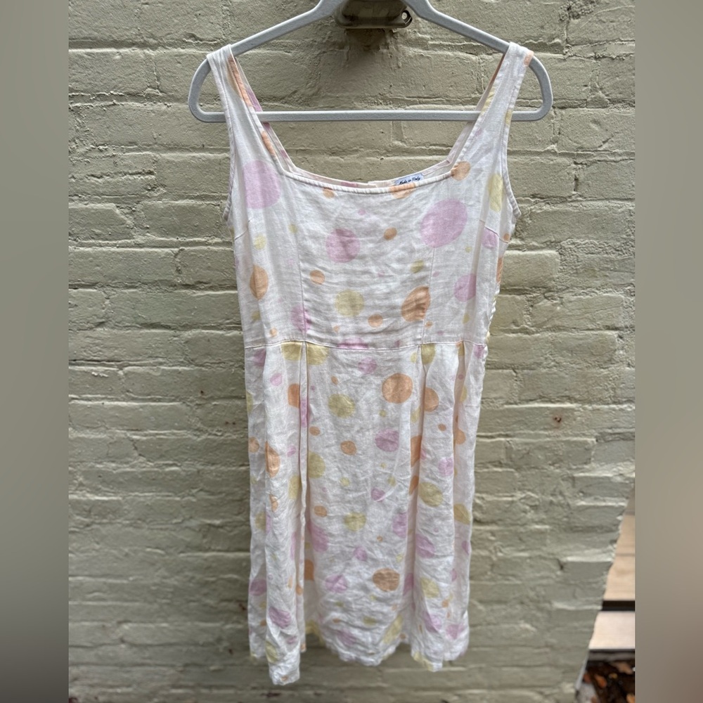 Stunning linen Polka Dot Sleeveless Dress by luxury Italian brand 100% Lino